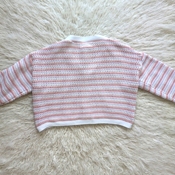 Pastel Striped Knit Crochet Crop Jessica Simpson Cardigan Sweater Women's Medium - Picture 4 of 4